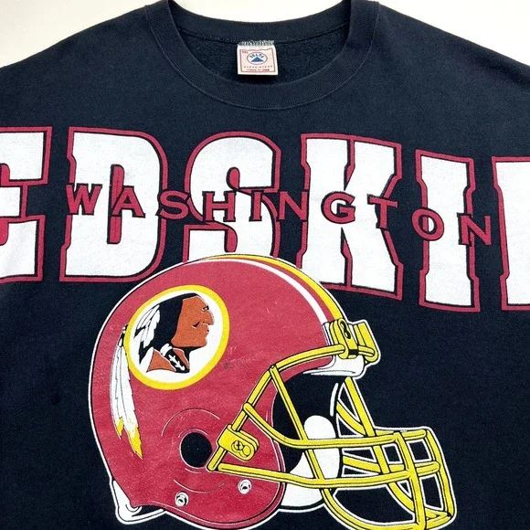 Vtg Rare Redskins Huge Spell out Helmet Graphic Sweater 2XL Delta 50/50 Made USA